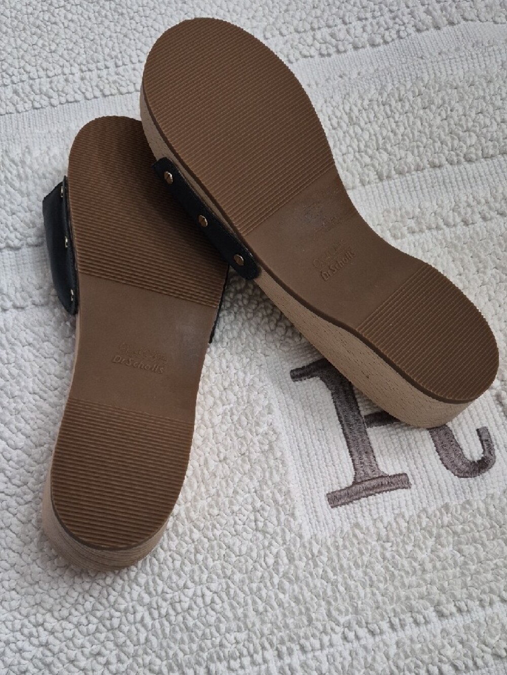ORIGINAL COLLECTION/ DR. SCHOLLS Blue Leather Slide Sandals Gold Buckle 10 - Picture 11 of 12
